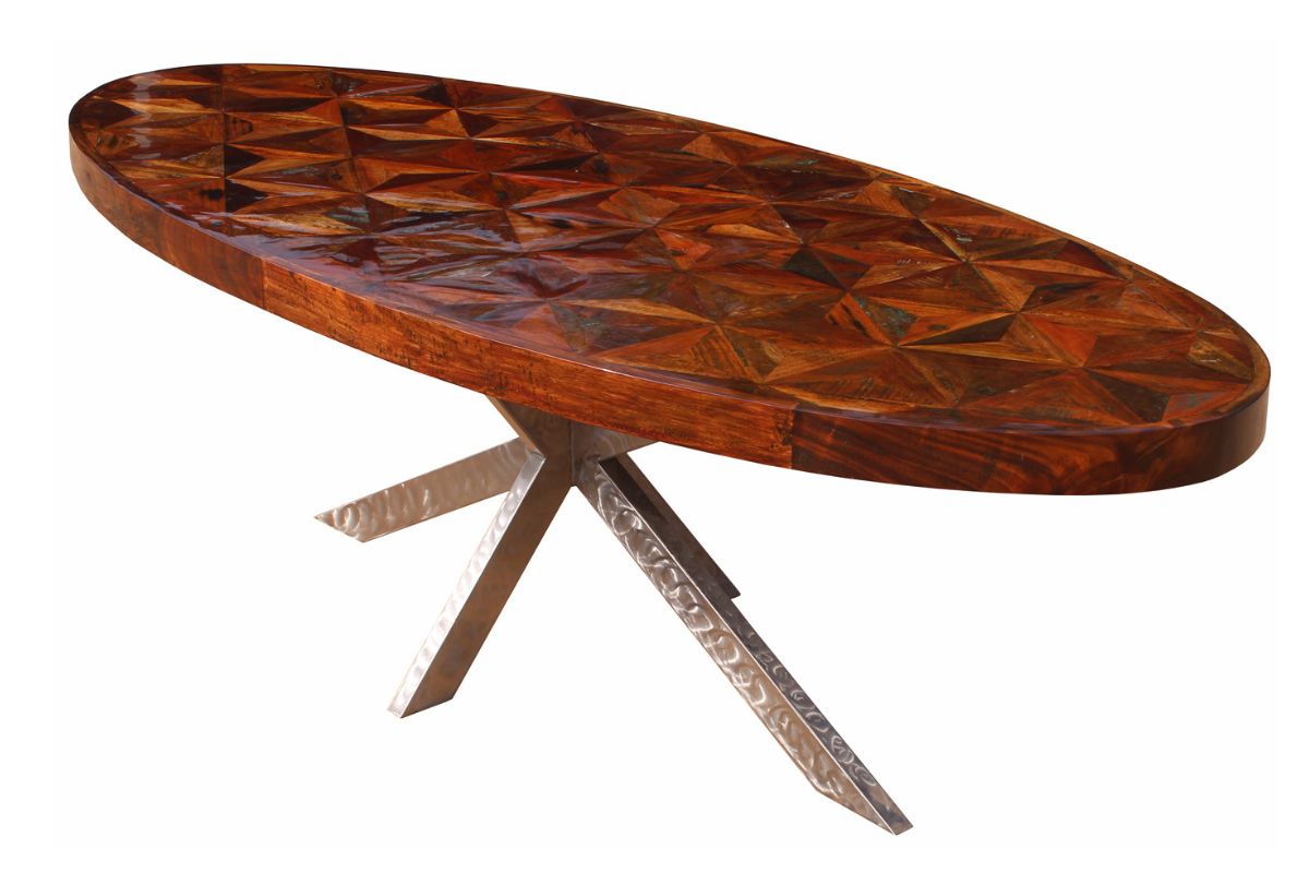 Collezione AKAO 2024 - OVAL_BUTTERFLY_DINING_TABLE_WITH_80MM_SKIRT___CENTRE_CROSS_LEGS Tavolo da Pranzo Ovale legno massello (AK-BUDT-250VC) - immagine 1